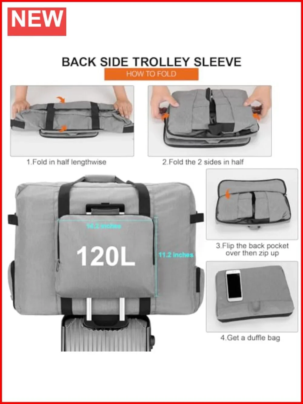 120L Foldable Waterproof Travel Duffle Bag with Shoes Compartment - Large